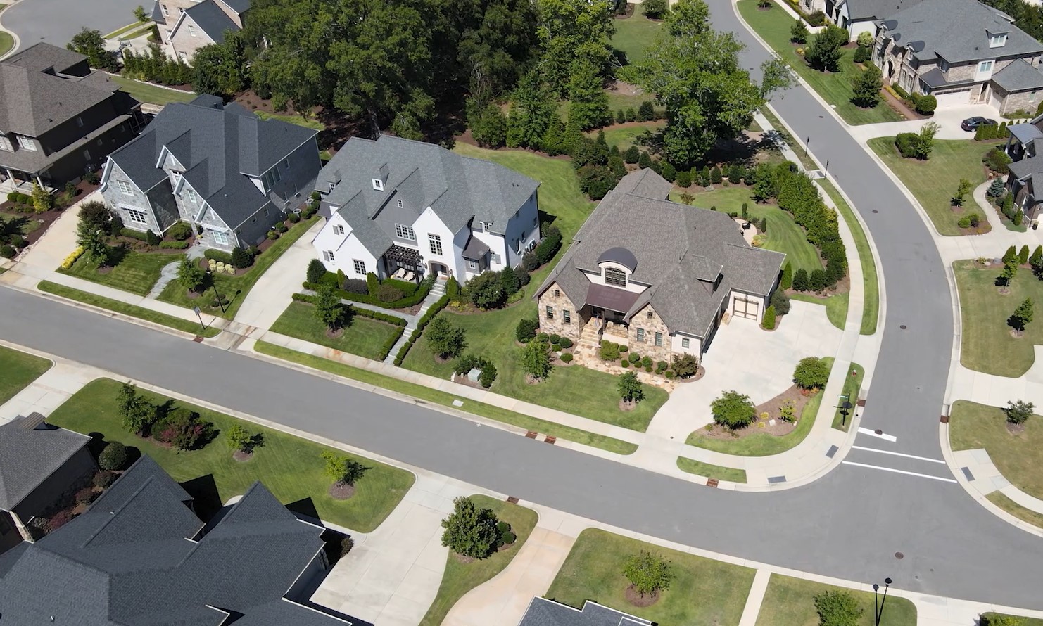 Overhead view of homes in the Preston Retreat Neighborhood in Cary NC